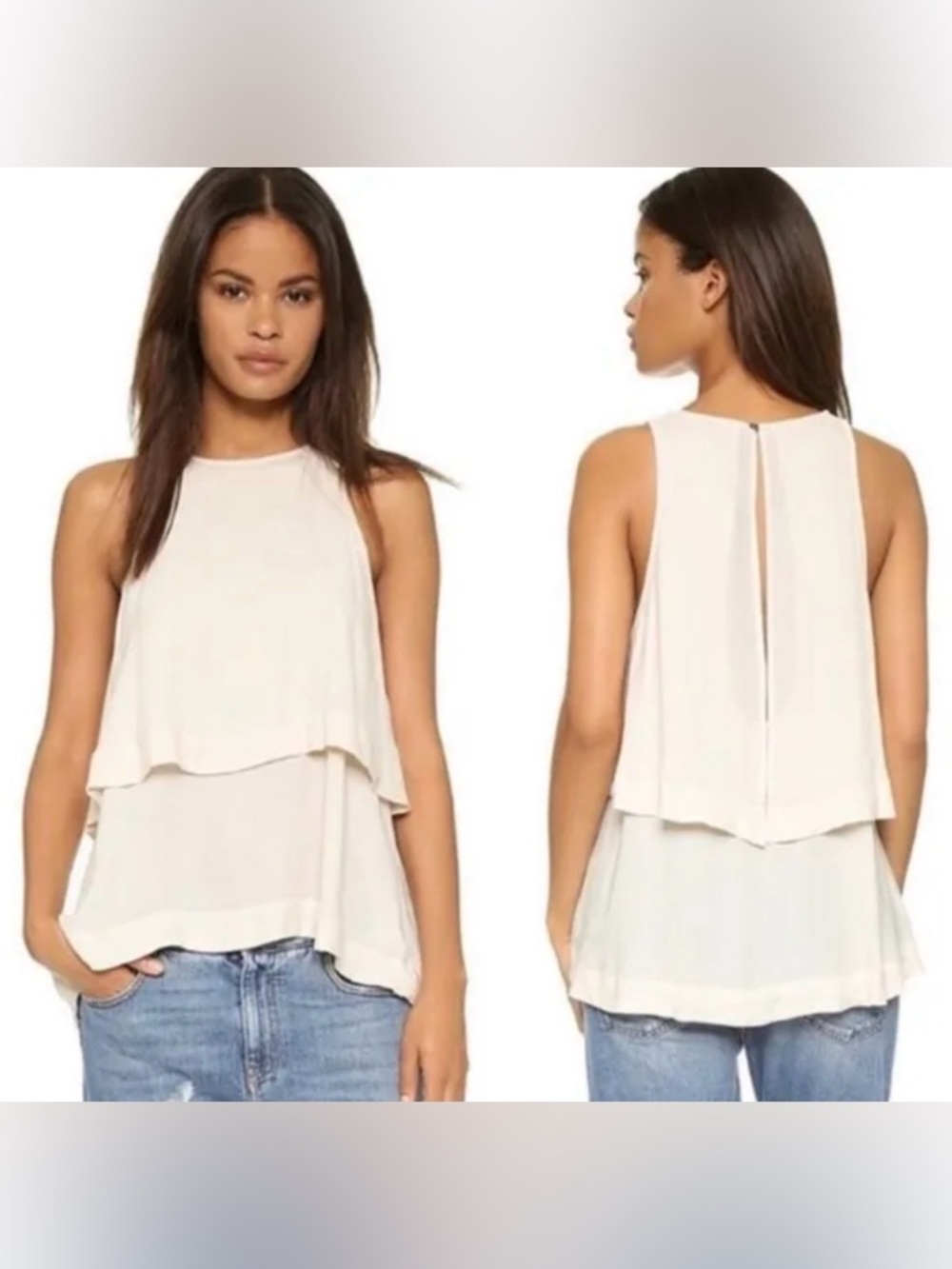 Free People Layers in Love Boho Tunic Top, tiered, sleeveless, keyhole back sz S